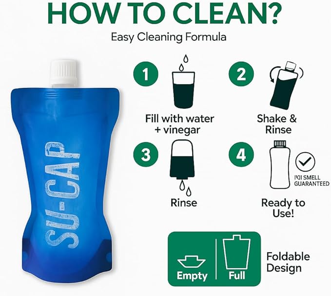 Collapsible Water Bottle – BPA Free, Foldable Sports Bottle for Hiking, Travel, Gym, Leakproof Lightweight Reusable Bottle with Carabiner – Eco-Friendly (15oz- 450 ml) (blue)