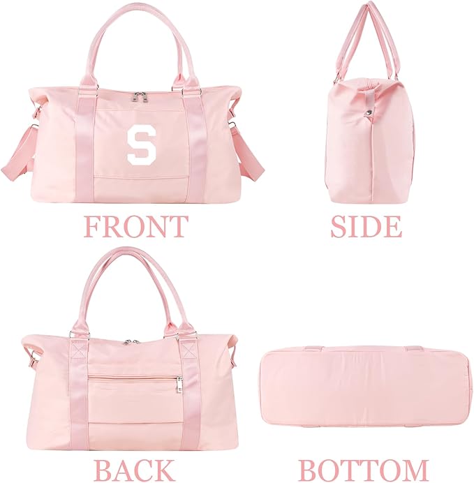 Initial Travel Duffel Bag Sports Gym Bag for Girls Teen Birthday Gifts,Pink Personalized Weekender Bag Carry On Tote Bags for Women Men,Waterproof Overnight Luggage Bag with Trolley Sleeve(Letter S)