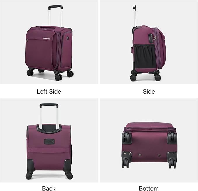 Hanke 16 Inch Underseat Carry On Luggage with Wheels Small Suitcase Softside Luggage Bags for Travel Lightweight Suitcases with Wheels Travel Luggage Personal Item for Men and Women.(Purple)