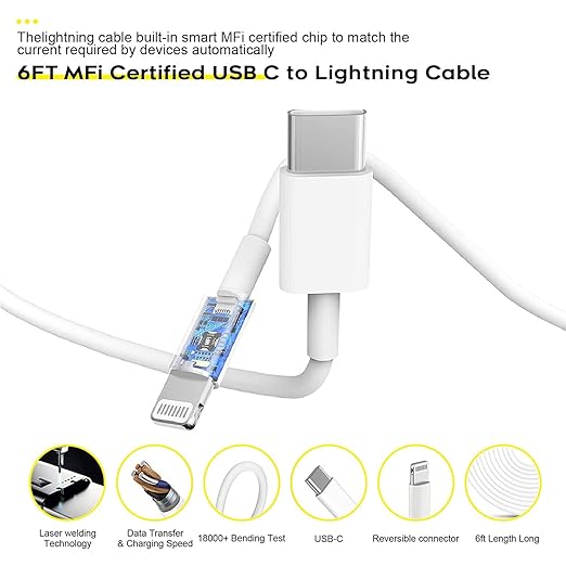 Fast Charger iPhone,i Phone Charge Cable,3Pack iPhone Charger Fast Charging 6Foot Phone Charging USB C Charge Adapter 6FT Type C to Lightning Cable for iPhone 14 Pro Max/14 Plus/13/12 Mini/11/10/XS/SE