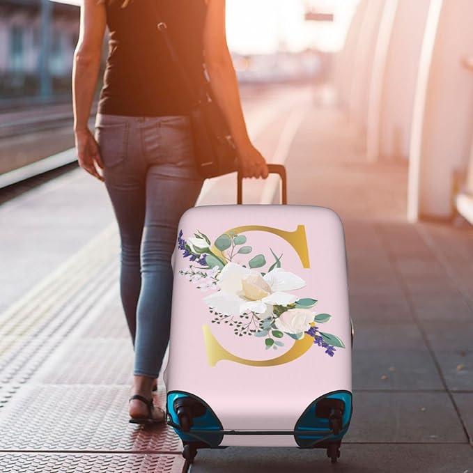 Flower Lette S Pink Luggage Cover Elastic Washable Stretch Suitcase Protector Anti-Scratch Travel Suitcase Cover for Kid and Adult XL (29-32 inch suitcase)