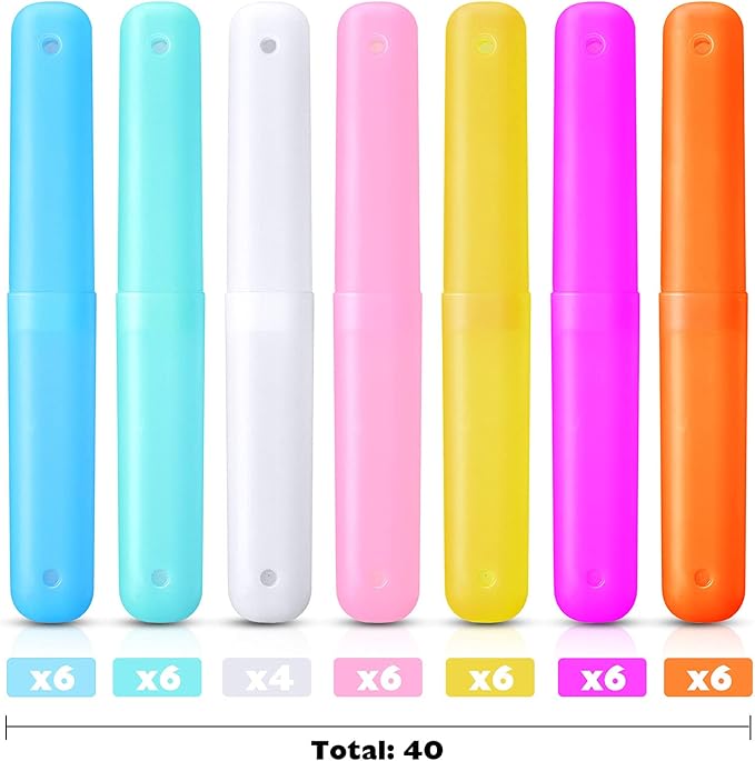 40 Pieces Travel Toothbrush Holder Case Portable Plastic Travel Toothbrush Case Toothbrush Containers Breathable Toothbrush Storage Assort Color for Travel Trip Home School Camping Business, 7 Colors