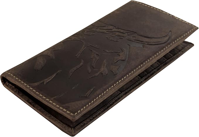 ELIZO Leather Long Wallet for Men Western Wallet Rodeo Mens Wallet Flat Bifold Wallets for Men Biker Billfold Wallet for Men Cowboy Wallet RFID Wallet for Men with Credit Card Holder