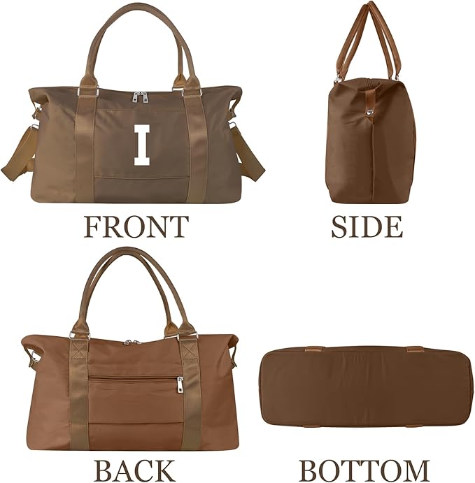 Birthday Graduation Gifts for Daughter,Initial Travel Duffel Bag Sports Gym Bag for Girls Teen Kids Birthday Gifts,Personalized Weekender Bag Carry On Tote Bags Cute Overnight Bag for Women(Brown, I)