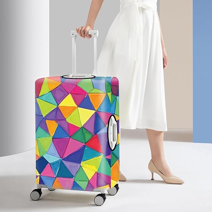 Colorful Geometric Luggage Cover – Durable and Stretchable Travel Suitcase Protector with Vibrant Pattern, Fits 24''–26'' Suitcase with Wheels,M