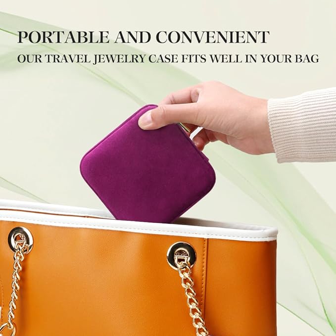 TAIMY Travel Jewelry Case, Small Plush Velvet Jewelry Box for Women and Girls, Portable Jewelry holder organizer for Rings Earrings Necklaces Bracelets(Midnight Purple)