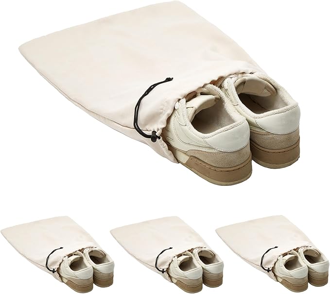 LAKE OF FIRE 4-Piece Travel Shoe Bags for Packing, 17.7" x 13.8" Dustproof Shoe Bags - Flannel Shoe Pouch with Drawstring Closure,Washable & Reusable(Beige)
