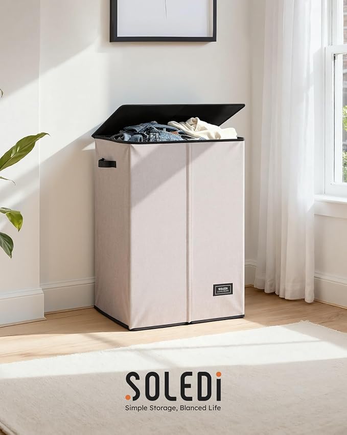 SOLEDI Laundry Hamper with Lid 130L Large & Tall Collapsible Laundry Basket, Clothes Hamper with Bag Removable Easy to Carry, Dirty Hampers for Bedroom, Bathroom, Dorm, College, Light taupe