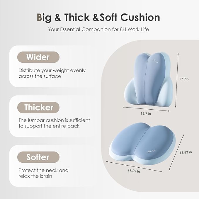 FLORICH Car Seat Cushion and Back Support for Car Ultrathick Memory Foam Office Chair Cushions with Lumbar Support Pillow for Sciatica & Back & Tailbone Pain Relief (Blue)