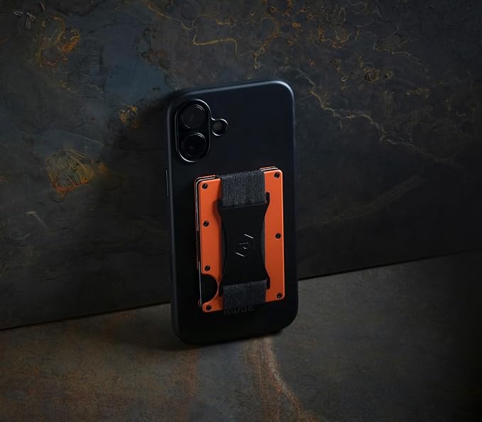 Ridge Wallets for Men Compatible with Magsafe - Slim Minimalist Compact Wallet and Card Holder, RFID Protected Front Pocket Wallets for Men with Integrated Cash Strap (Basecamp Orange)