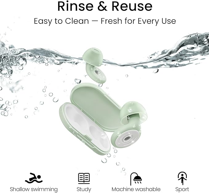 Ear Plugs, Soft Ear Plugs for Sleeping - 30dB Noise Cancelling Reusable Silicone Earplugs, Ultra Comfortable Fit for Studying, Concerts, Travel, 8 Ear Tips (Green)