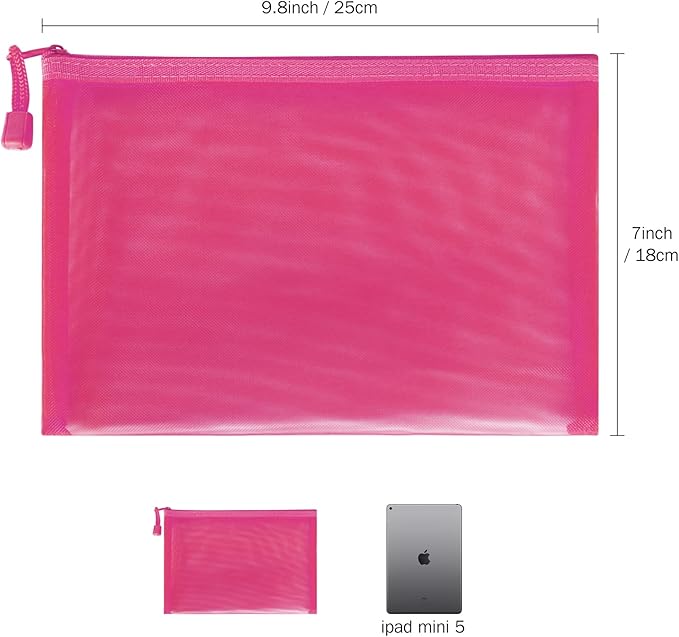 12 Pieces Zipper Nylon Mesh Pouch, Mesh Cosmetic Bags Makeup Bags Pencil Case, Multipurpose Travel Bags for Cosmetic School Office Supplies and Travel Accessories (Multicolored 01, A5)