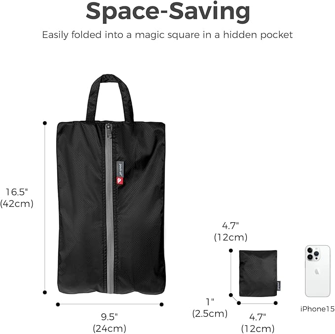 pack all Foldable Plus-Sized Shoe Bag for Travel, Water-Resistant Ultralight Shoe Pouch for Gym, Odor-Resistant Soccer Cleats Bag for Sport (Dual Pocket Version)