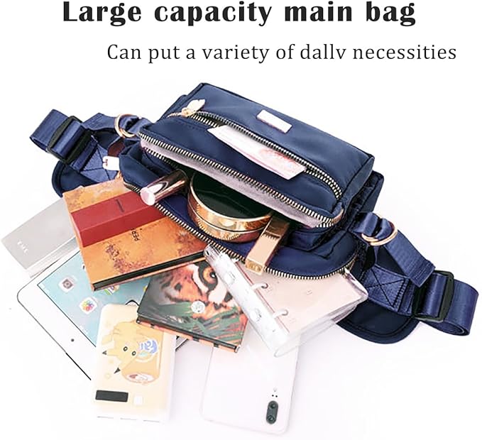 Extra Large Fashion Fanny Pack for Men Women, Waist Bag for Waterproof Hiking Running Biking Gym Outdoor Sports Travel Belt Bag (Navy Blue)