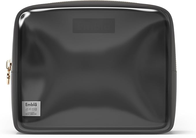 Embla London Makeup Bag Cosmetic Case, Clear Zipper Make Up Pouch and Toiletry Travel Tote, Cute Skincare Pouches for Women Girls, Preppy Purse Cosmetic Organizer, Large Makeup Bags, Grey