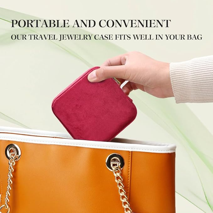 TAIMY Travel Jewelry Case, Small Plush Velvet Jewelry Box for Women and Girls, Portable Jewelry holder organizer for Rings Earrings Necklaces Bracelets(Magenta)