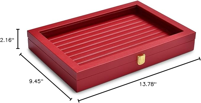 Oirlv Luxury Leather Rings Earrings Organizer Tray with Clear Lid Jewelry Display Box with Acrylic Lid Stackable Jewelry Box Drawer Inserts