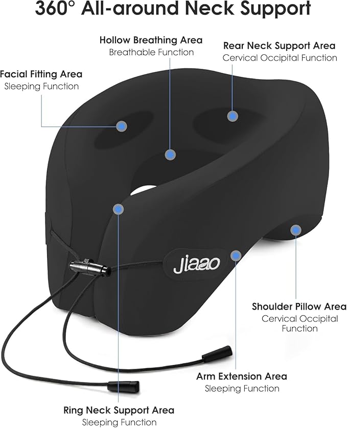 jiaao Upgraded Middle Travel Neck Pillow for Airplanes, Neck Pillow for Traveling,360º Ergonomic Memory Foam Travel Pillow, Soft and Breathable Cover,Portable Pillows for Car