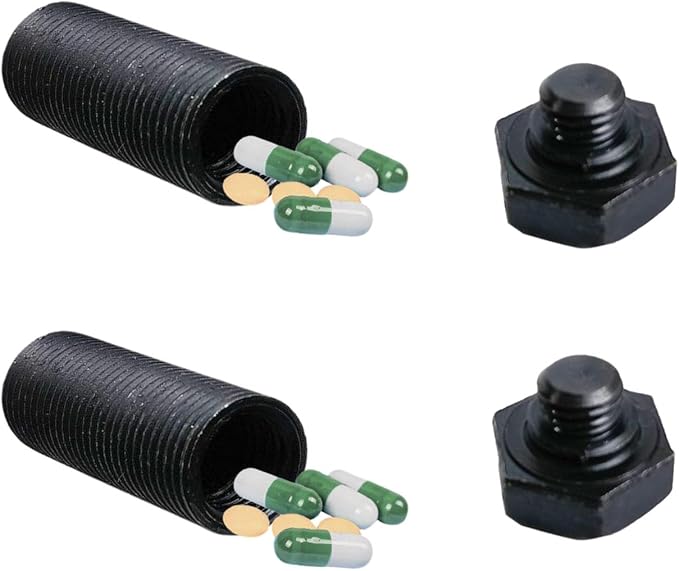 2PCS Small Pocket Pill Box, Portable Mini Pill Organizer Case Waterproof Metal Pill Holder Medication Pill Boxes Medicine Bottle for Outdoor Camping Travel 7 Day Vitamin Organizer (Black)