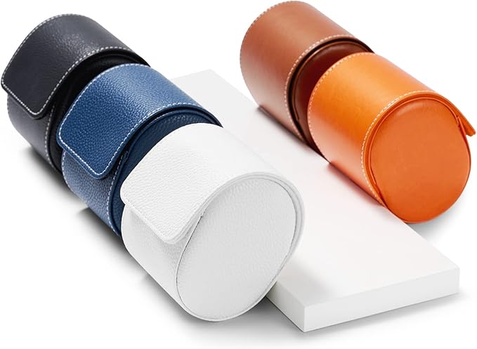 Oirlv Luxury Leather Travel Watch Case Portable Jewelry Watch Storage Roll Organizer(White)