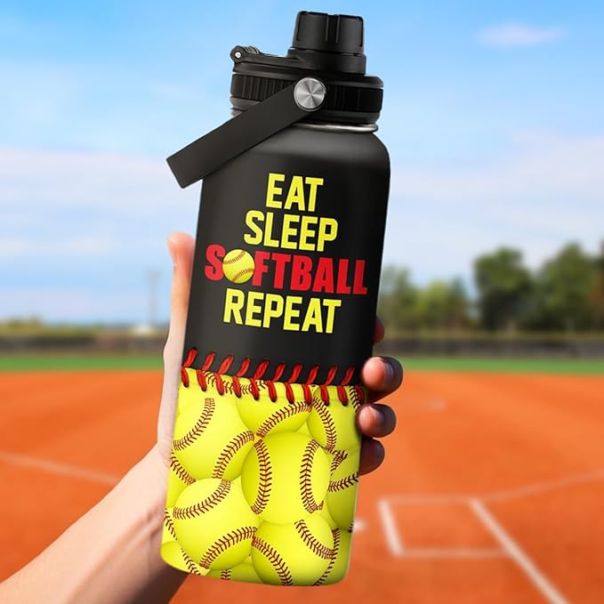 Softball Gift Water Bottle - 32oz Insulated Stainless Steel Sport Bottle