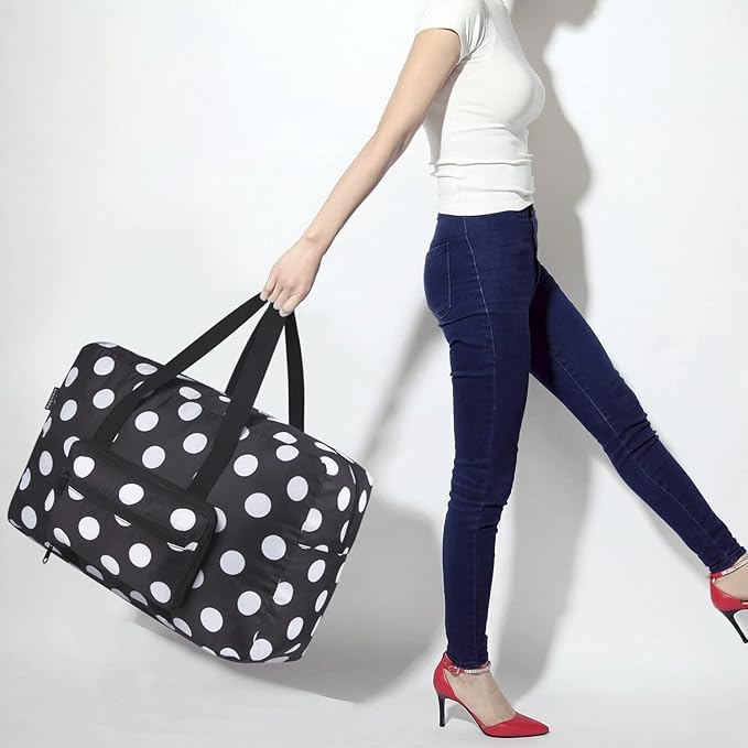 F.FETIVIN Weekender Bag Carry On Travel Duffle Medium Overnight Bag for Women(Black Dot)