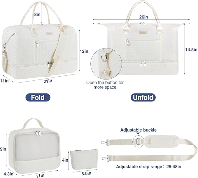 Weekender Bag for Women, Travel Duffel Bag Carry On Overnight Bag with Shoe Compartment Large Nylon Travel Weekend Tote Bag