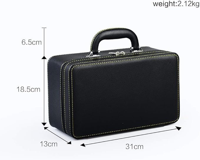 Oirlv Black Leather Jewelry Box Handmade Travel Jewelry Organizer Storage Case Holder For Girl Lady Earring,Ring,Necklace,Pendant,Watch,Bracelet.(3 layers)