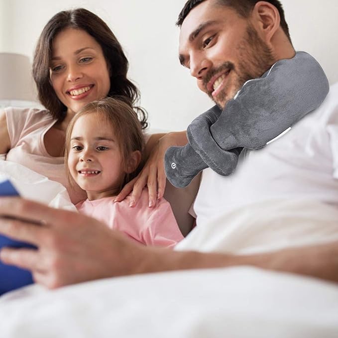 Neck Pillow, Neck Wrap Vibration Massaging Wireless Travel Pillow Soft Touch Breathable Head Support for Office Sofa Air Plane Grey