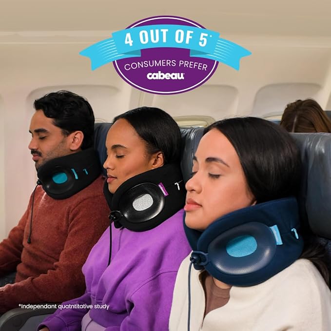 Cabeau Travel Essential Neck Pillow - Fits Most Neck Sizes (11-21 inches) - Evolution X Three Ways to Adjust for Ultimate Comfort on Long Flights (Sapphire)