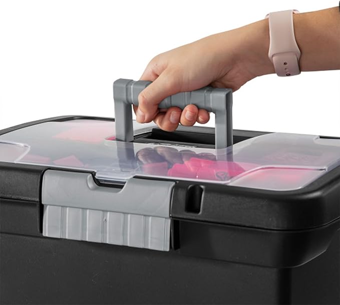 Sterilite Portable Lockable File Box Organizer with Handle and Clear Lid (12 Pack)