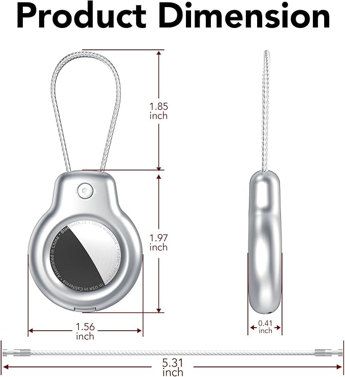 SPGUARD for AirTag Holder Metal Case with Keychain Full Protective Air Tag Cover for Apple Air TagHolder with Wire Cable Luggage Lock Keyring Key Chain Accessories for GPS Item Tracker for Kids