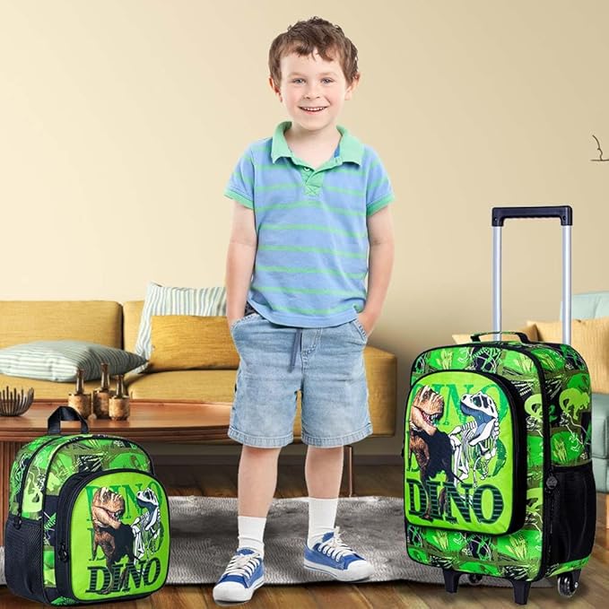 Kids Luggage for Boys and Girls, Cute Dinosaur Unicorn Rolling Wheels Suitcase for Toddler Children