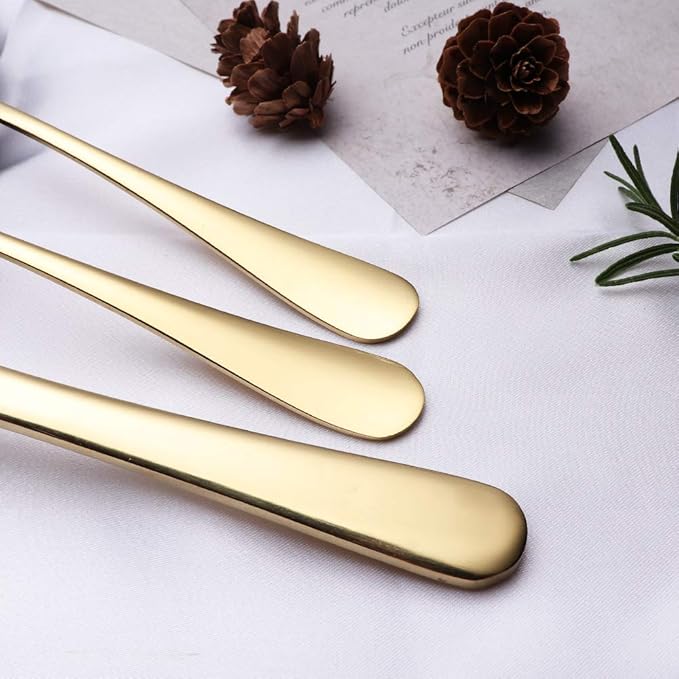 Portable Stainless Steel Flatware Set, Travel Camping Cutlery Set, Portable Utensil Travel Silverware Dinnerware Set with a Waterproof Case (Gold)