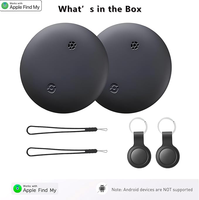 Air Tags: Smart Tracker, Item Finder Works with Apple Find My (iOS Only) App, Tracker Tag Locator for Keys, Luggage, Satchel, Backpack etc. (Not for Android Devices) (Black, 2 Packs)