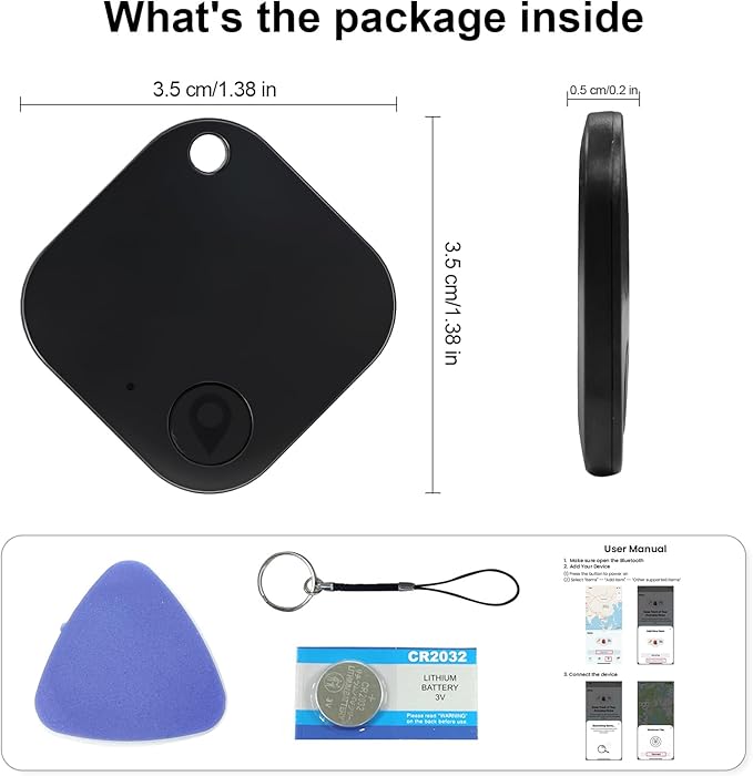 Air Tags-4 Pack Bluetooth Tracker Tag with Extra Battery, Work with Apple Find My (iOS Only, Not for Android), Item Finder for Keys, Backpack, Suitcase, Wallet, Luggage, Black