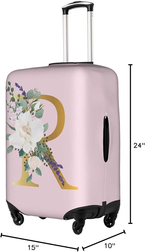 Flower Lette R Pink Luggage Cover Elastic Washable Stretch Suitcase Protector Anti-Scratch Travel Suitcase Cover for Kid and Adult M (22-24 inch suitcase)