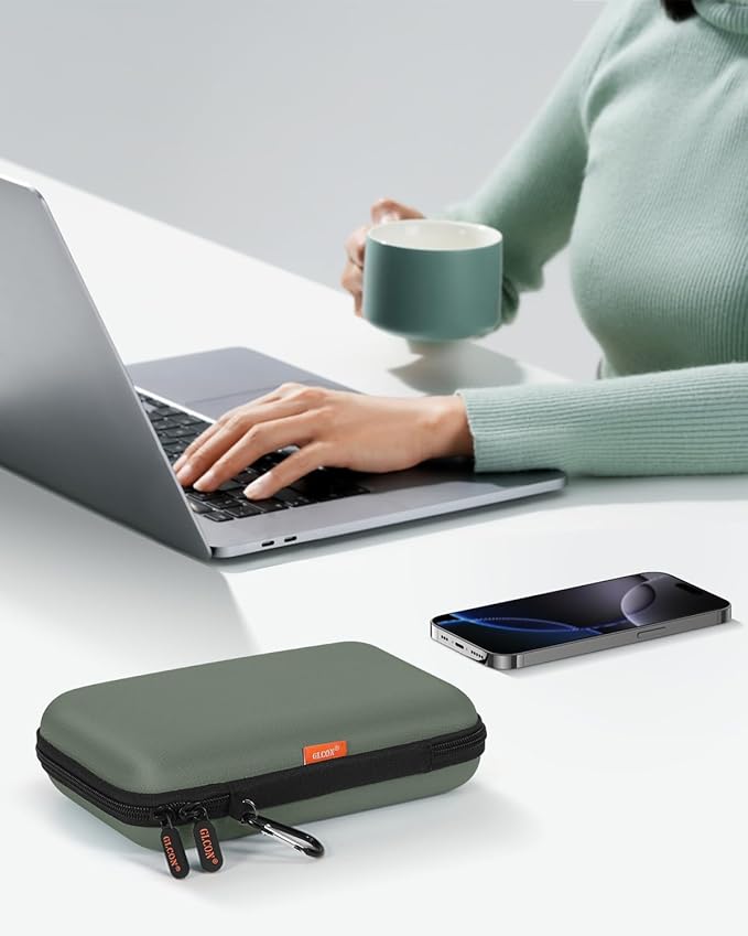 GLCON Large Classic Army-Green Case - Hard Shell Electronic Organizer Travel Carrying Case - Shockproof Electronic Accessories Storage Pouch Bag for Game Drive, Hard Disk, Power Bank, Charger