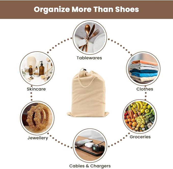 LFH Cotton Shoe Storage Bags with Drawstring, Dustproof Breathable Reusable Organizer, Perfect For Travel, Dorm, Hotel, College, Gym, Easy to Carry, 8"x17" (Pack of 2) - Natural Thanks Giving