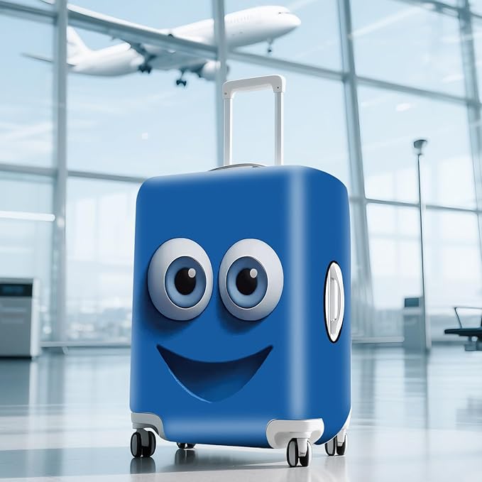 ANNA QUEEN Cut Blue Emoticons Luggage Cover Washable Suitcase Protector Suitcase Cover Anti-Scratch,Stretchable Fit for 18-32Inch Luggage,Travel Bag Cover M(fits 22-25Inch suitcase)