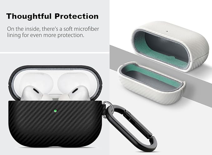 Leather Case - for AirPods Pro 3 Case Cover with Keychain - Selected Skin-friendly Leather, Carbon Fibre Texture, Handmade Shockproof Hard Cover for AirPods Pro 3rd Generation Earbuds - Black