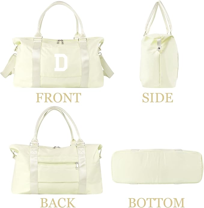 Initial Travel Duffel Bag Sports Gym Bag for Kids Teen,Beige Personalized Weekender Carry On Cheer Dance Bags for Girls Women Men,Waterproof Overnight Bag Monogram Birthday Christmas Gifts(Letter D)