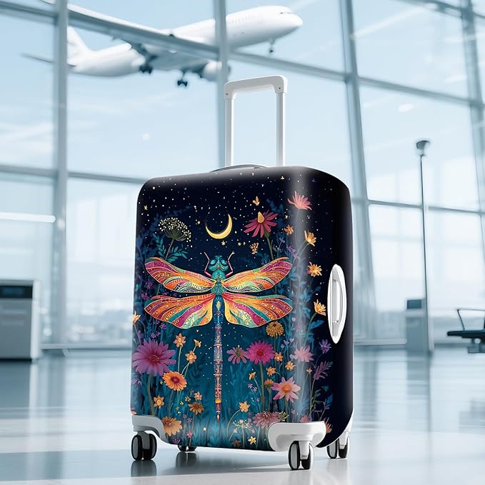 FOREVER QUEEN Magical Dragonfly Luggage Cover Suitcase Protector Suitcase Cover Anti-Scratch,Stretchable Bag Cover Washable Durable Polyester