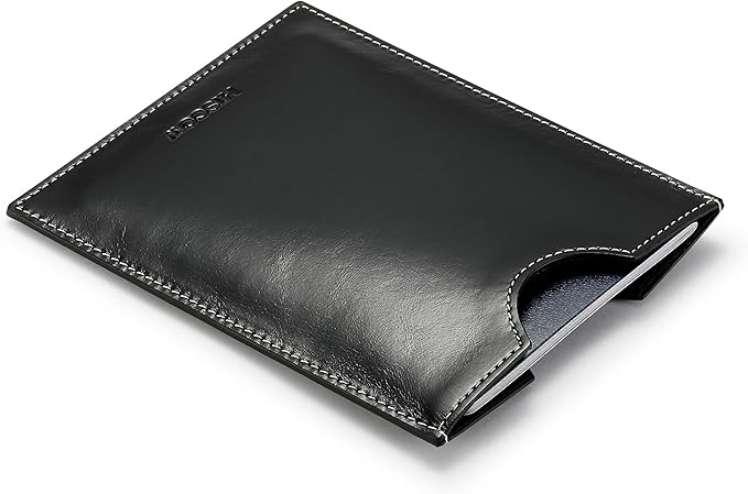 HISCOW Minimalist Passport Sleeve - Italian Calfskin (Antiqued Black)