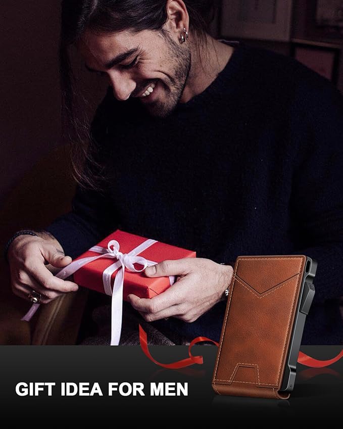 Wallet for Men RFID Wallet with 2 ID Windows & Money Clip, Slim Pop Up Card Holder for 10-12 Cards, Bifold Minimalist Smart Wallet for Front Pocket, Compact Metal Credit Card Holder, Gifts for Men