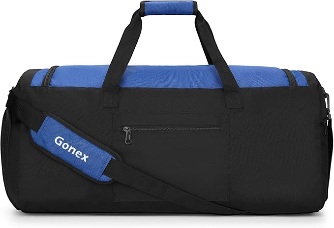 Gonex Gym Duffel Bag with Shoe Compartment Wet Pocket, Large Capacity Sports Duffle Bag for Men Women, Workout & Travel Bag with Multiple Pockets, Black/Blue, Medium (60L)