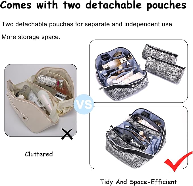 BOYATU Travel Makeup Bag for Women: Western Boho Make up Bag Set of 3 - Large Capacity Vegan Leather Cosmetic Bag - Waterproof Toiletry Bag with Compartments & Handle & Divider(J-3-Black)