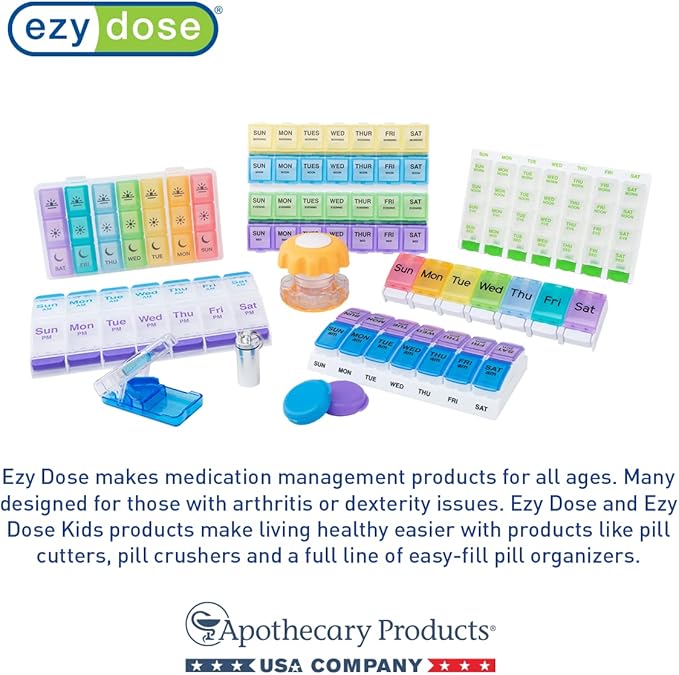 EZY DOSE Slide Pill Organizer, Stylish Medication Storage Case with Durable BPA-Free Plastic with Aluminum Exterior, Large 7-Day Weekly Compartments, Tablets, Vitamins, Compact, 9-Inch, Gray