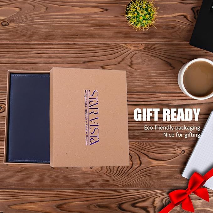 STAR VISTA Albatross Leather Travel Passport Holder, Minimalist Design, Full Grain Leather Case for Women and Men - Slim Passport Wallet, Bifold, RFID Blocking, Navy Blue