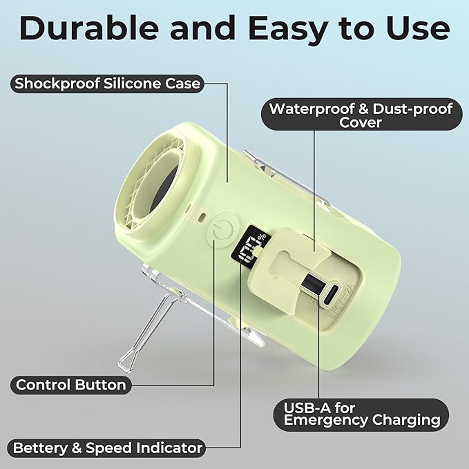 AMACOOL Mini Portable Waist Fan Clip on, 13000RPM 4-Speeds Personal Neck Fans, Up to 24H Battery Life, Rechargeable Wearable Shirt Belt Fan for Outdoor Work Jobsite Travel Camping, Gifts for Men